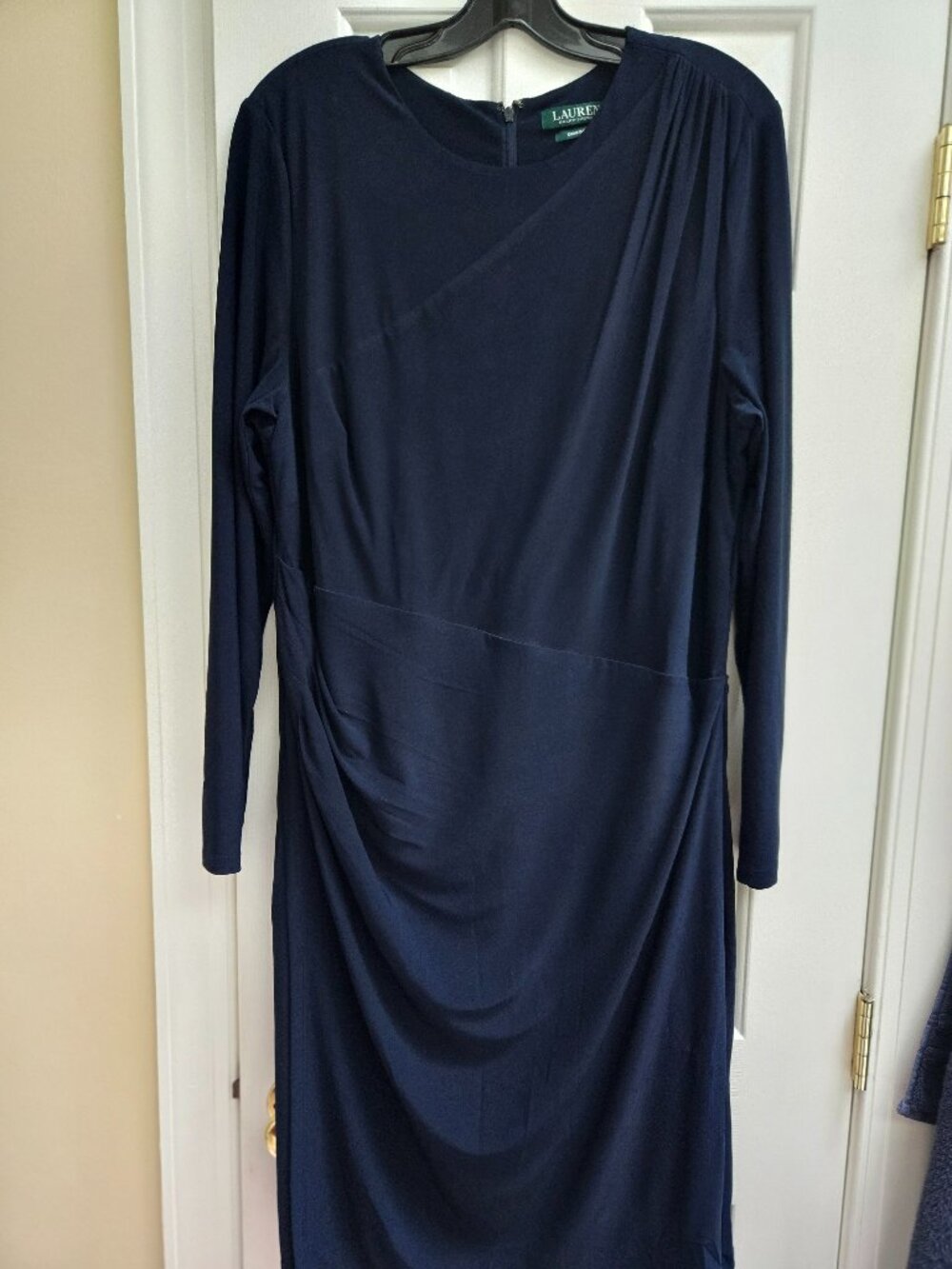 EUC Ralph Lauren Navy Dress - 18W - Elegant Drape, Faux Wrap